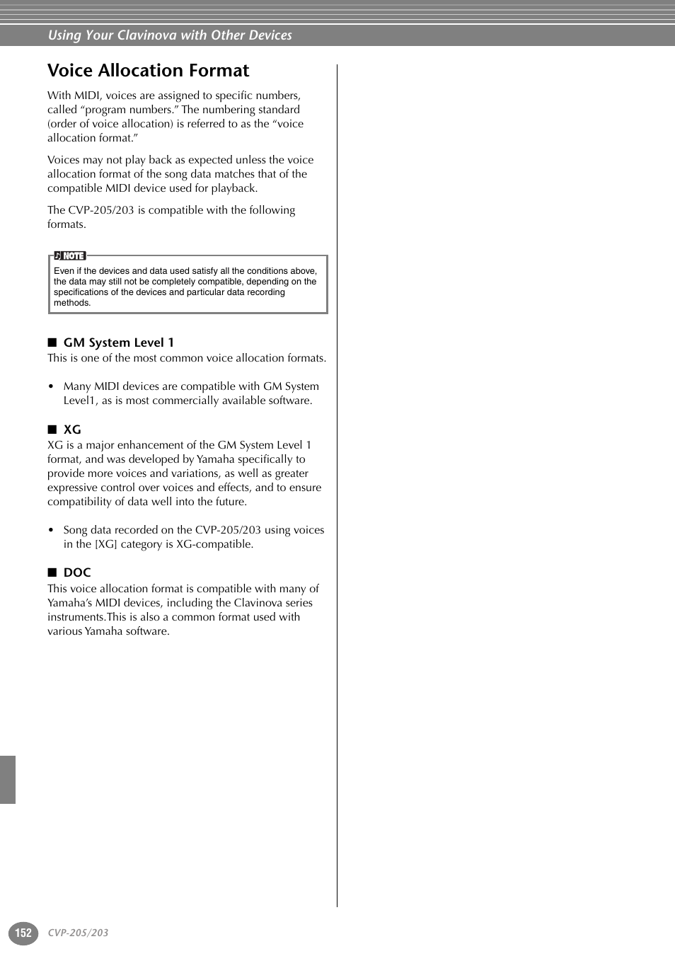 Voice allocation format, Gm system level 1 | Yamaha 205M  EN User Manual | Page 152 / 170