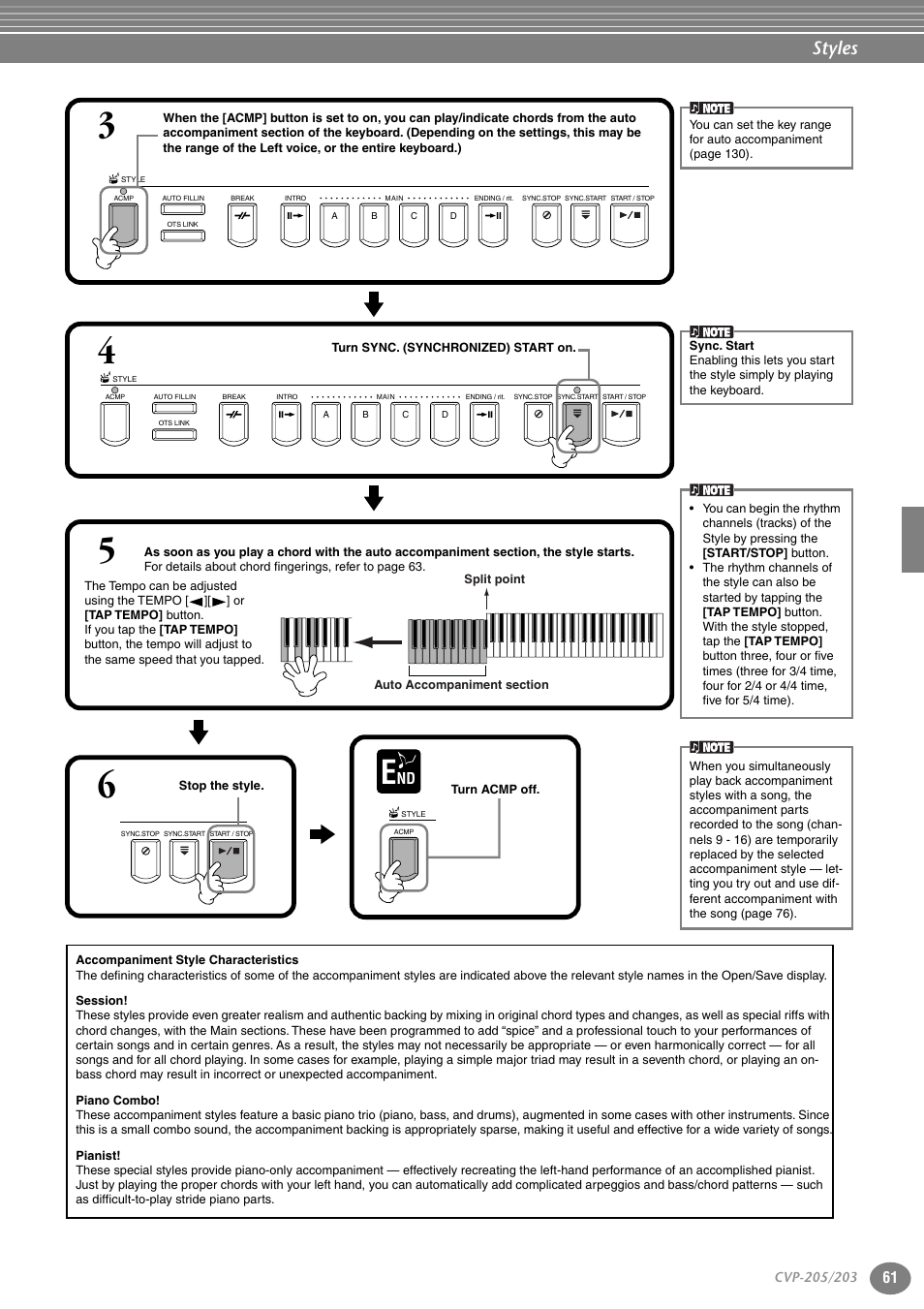 P. 61, Styles | Yamaha 205M  EN User Manual | Page 61 / 170