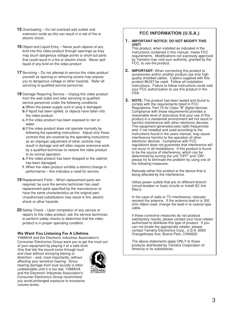 English | Yamaha CDV-W901 User Manual | Page 3 / 28