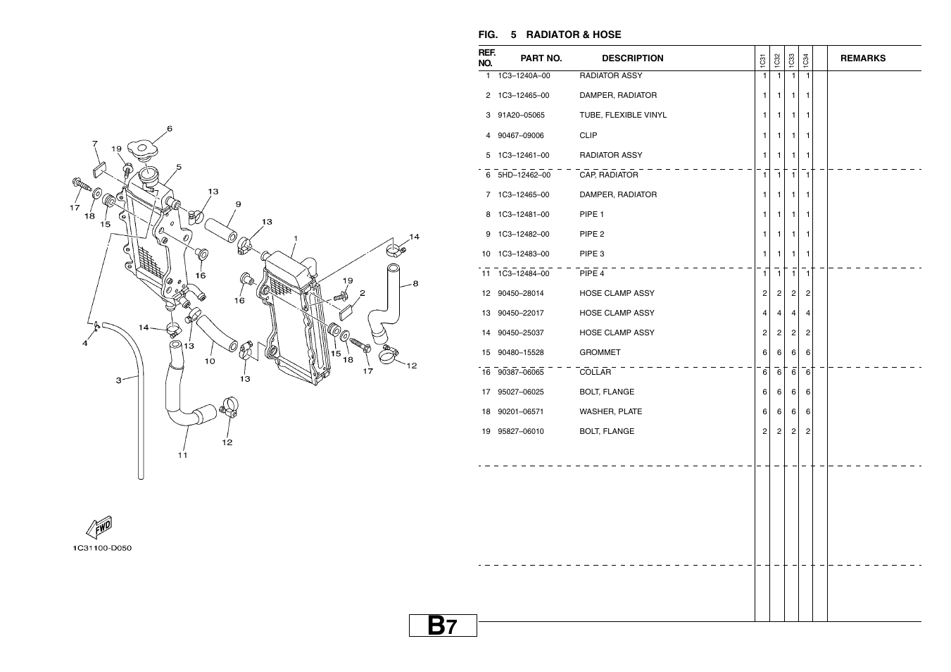 Radiator & hose | Yamaha YZ125T1 User Manual | Page 13 / 58