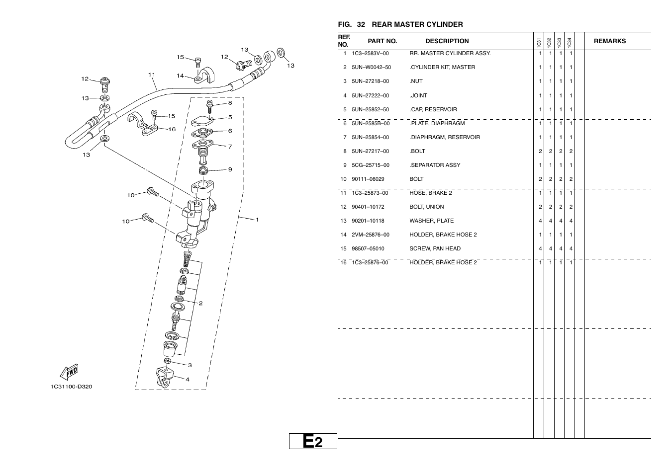 Rear master cylinder | Yamaha YZ125T1 User Manual | Page 50 / 58
