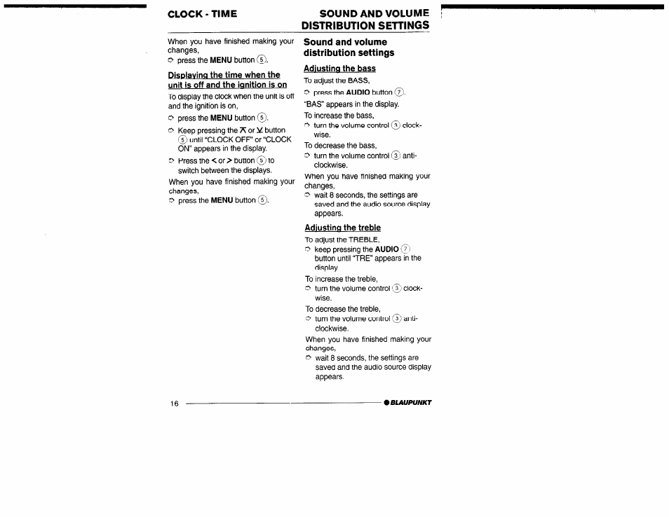 Adjusting the bass, Adjusting the treble, Adjusting the bass adjusting the treble | Sound and volume distribution settings | Yamaha San Diego CD32 User Manual | Page 16 / 29