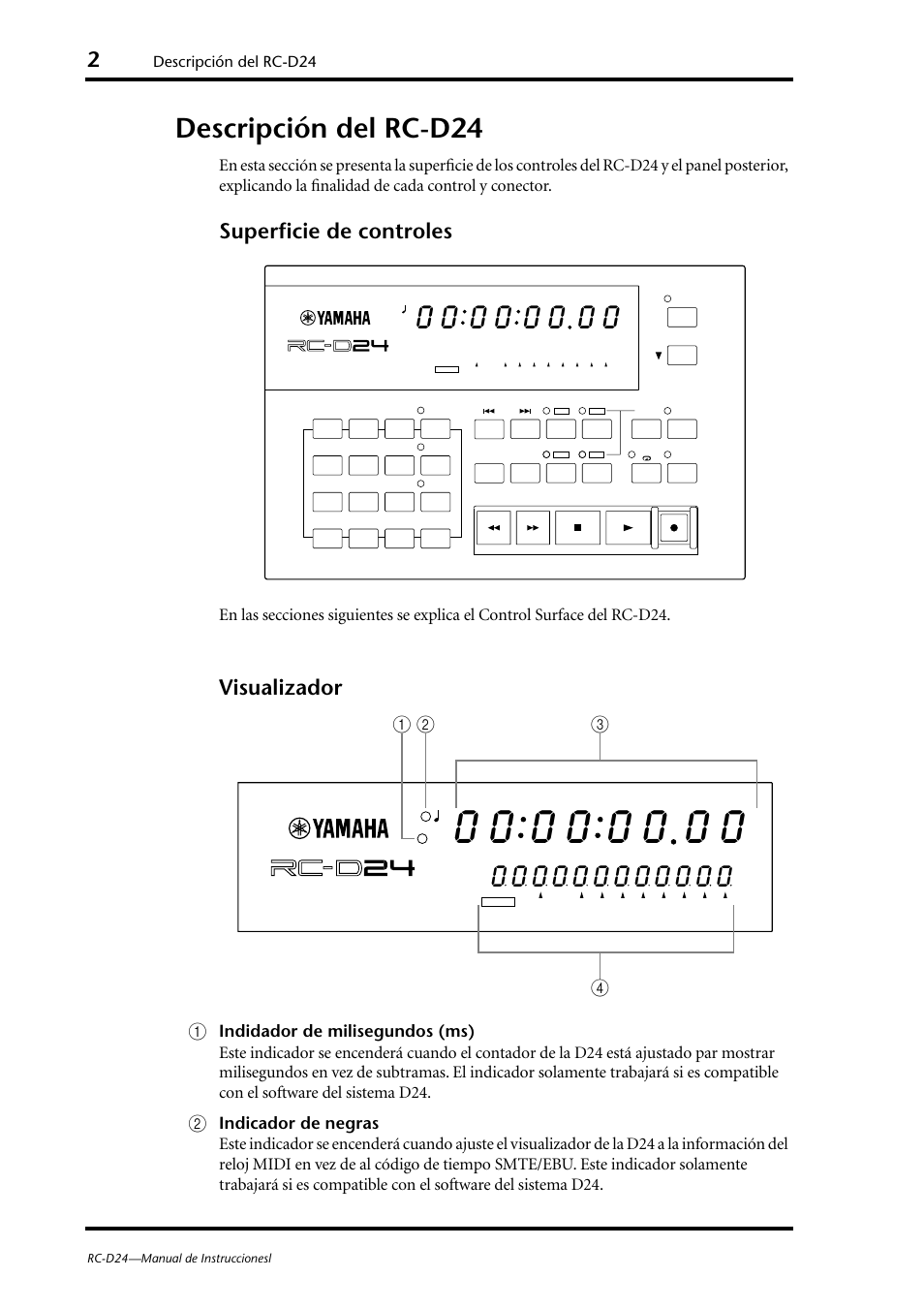 Descripción del rc-d24, Superficie de controles, Visualizador | Yamaha RC-D24 User Manual | Page 41 / 62