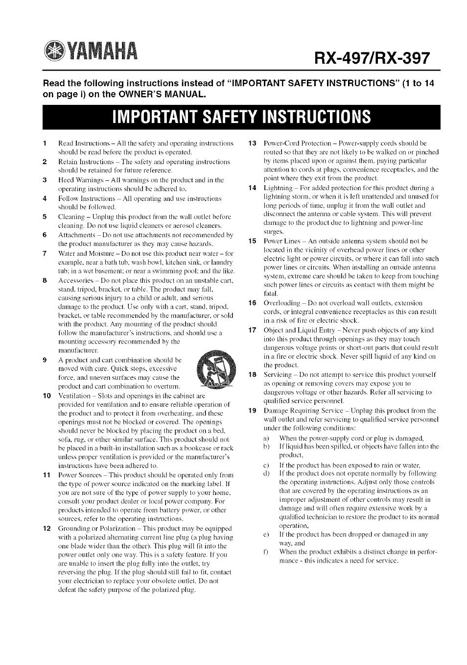 Rx-497/rx-397, Syamaha, Ii^istructions | Yamaha RX-497 User Manual | Page 52 / 53