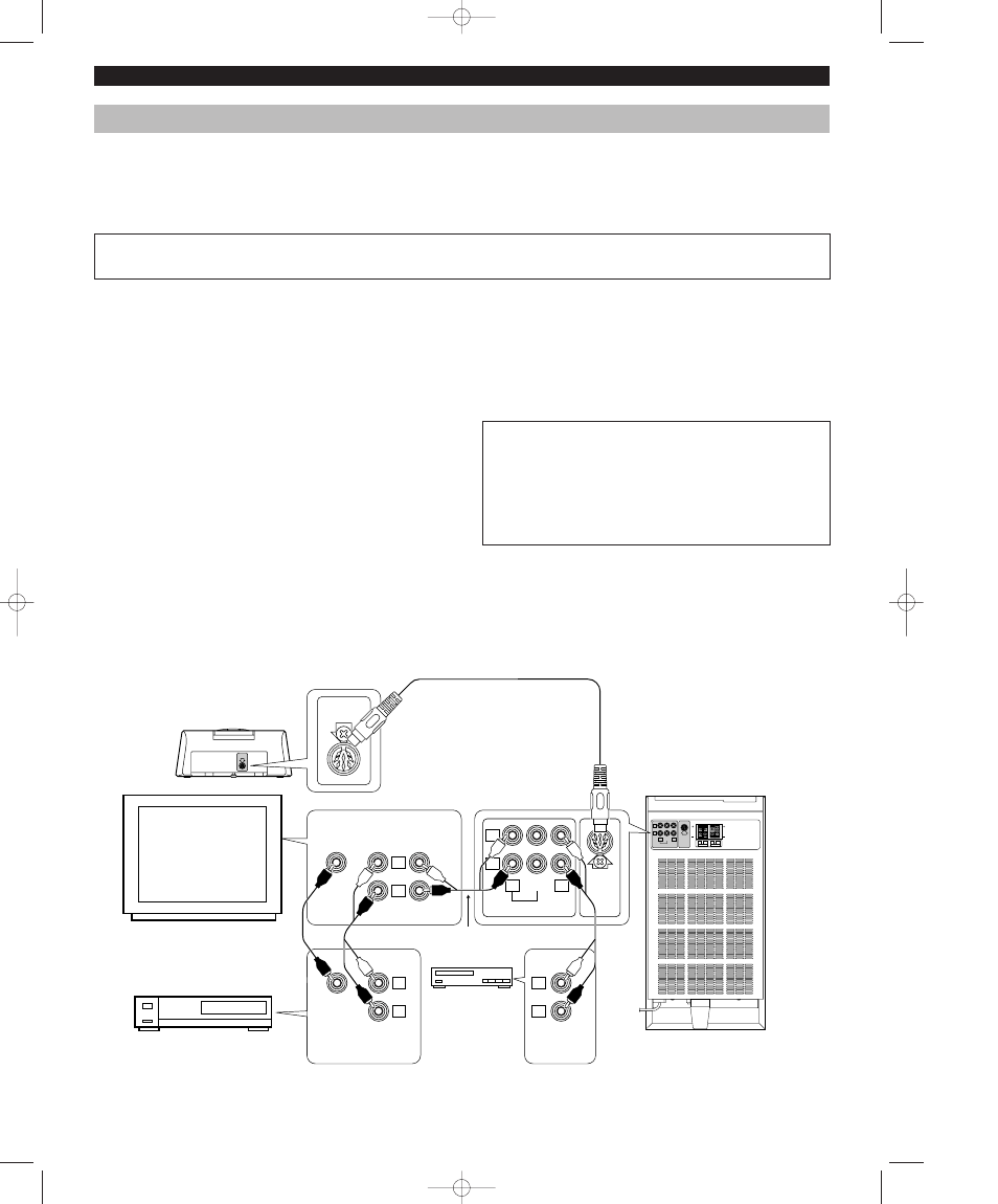 Connections, E-12, Connection to a tv with an audio out terminal | Through, Mark front, Front, Mark system connector | Yamaha AV-S7 User Manual | Page 16 / 29