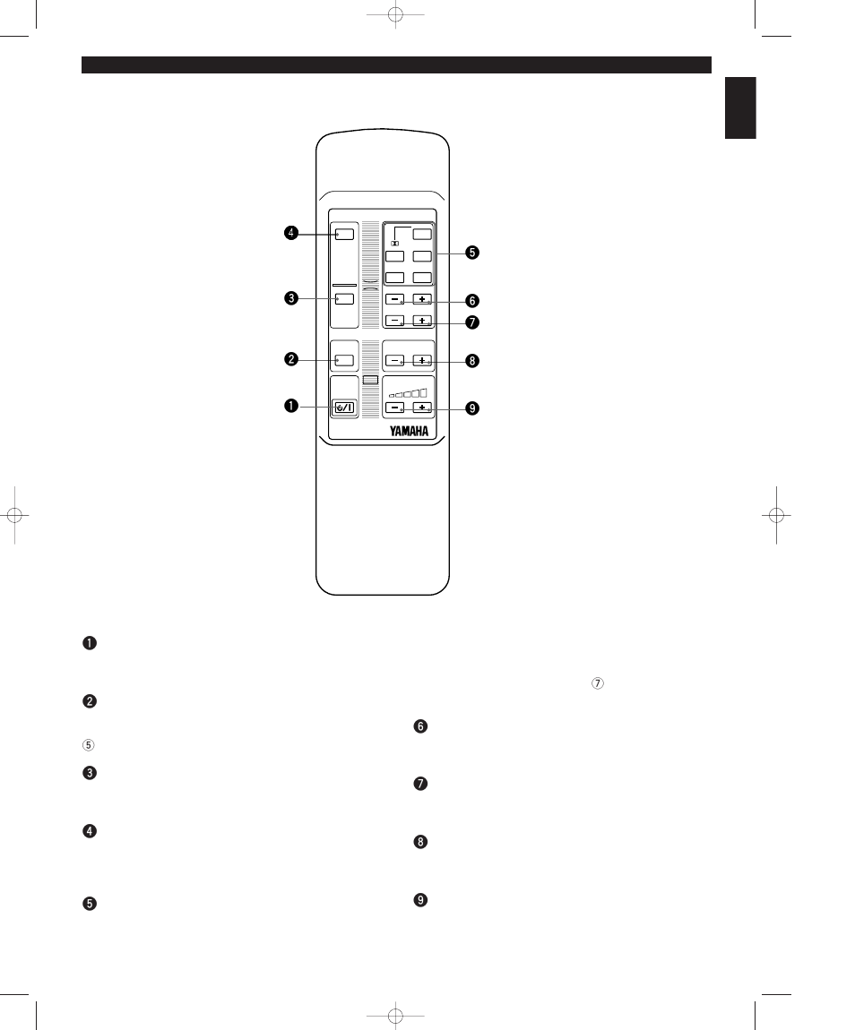 Remote control transmitter, E-17 english controls and their functions | Yamaha AV-S7 User Manual | Page 21 / 29