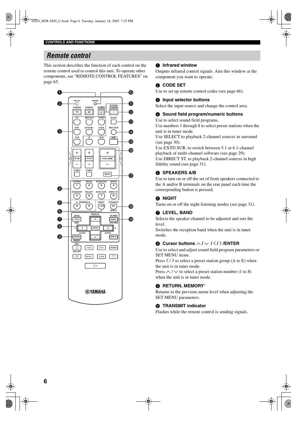 Remote control | Yamaha HTR-5850 User Manual | Page 10 / 91