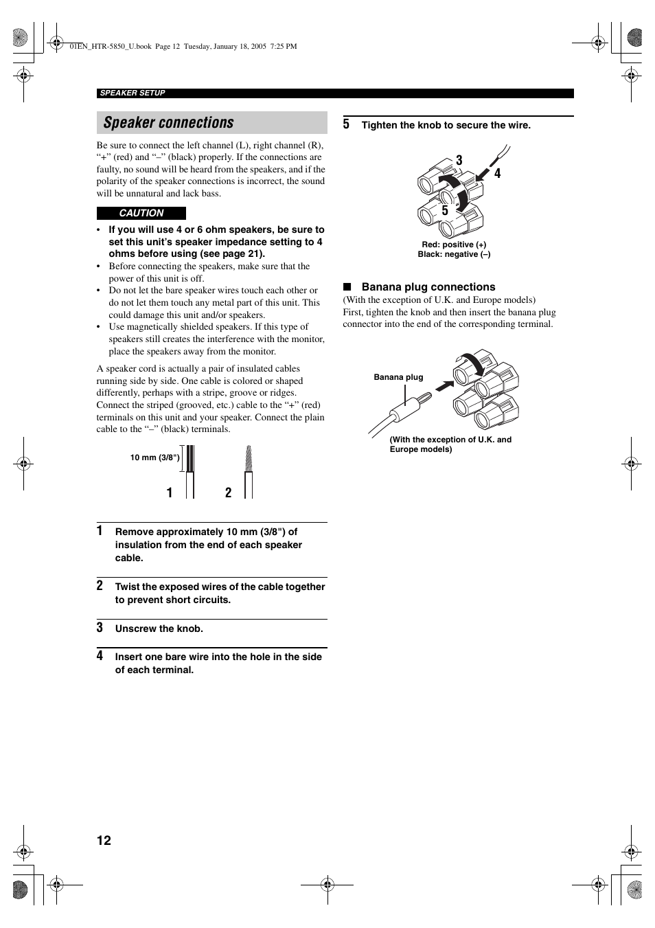 Speaker connections | Yamaha HTR-5850 User Manual | Page 16 / 91