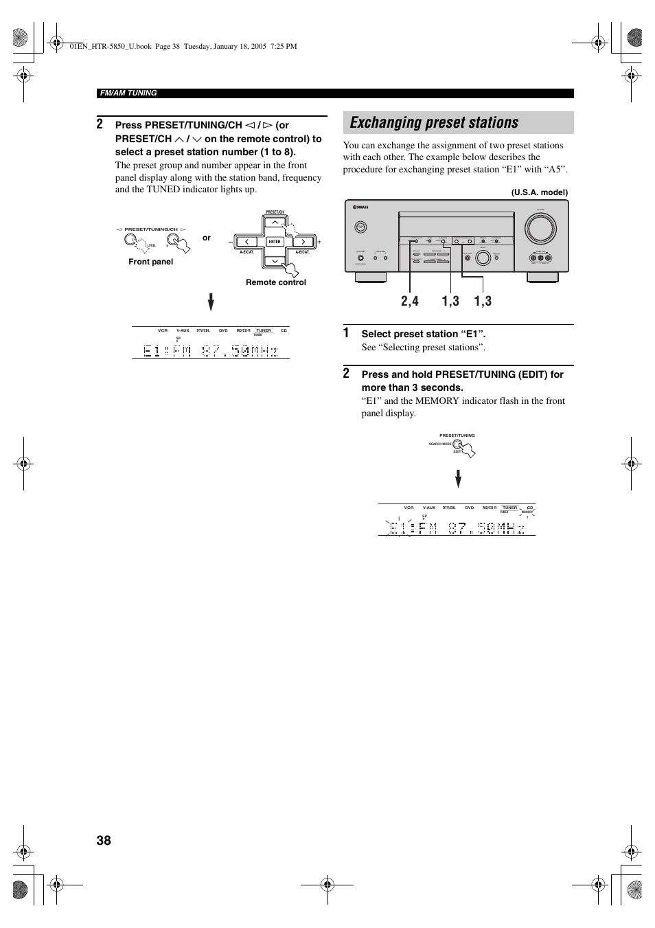 Exchanging preset stations | Yamaha HTR-5850 User Manual | Page 42 / 91