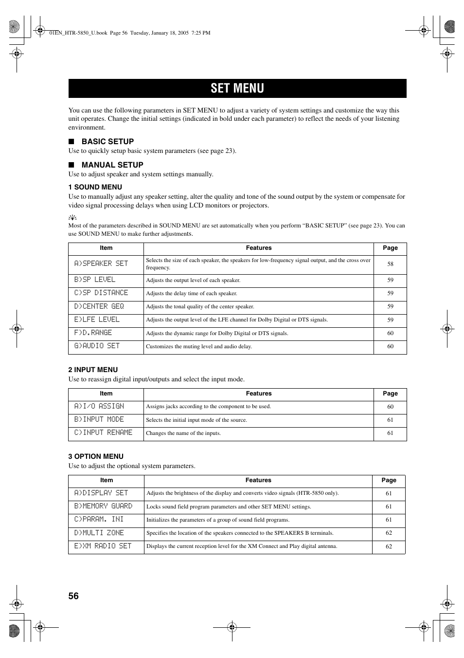Set menu | Yamaha HTR-5850 User Manual | Page 60 / 91