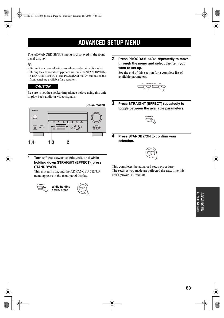 Advanced setup menu | Yamaha HTR-5850 User Manual | Page 67 / 91