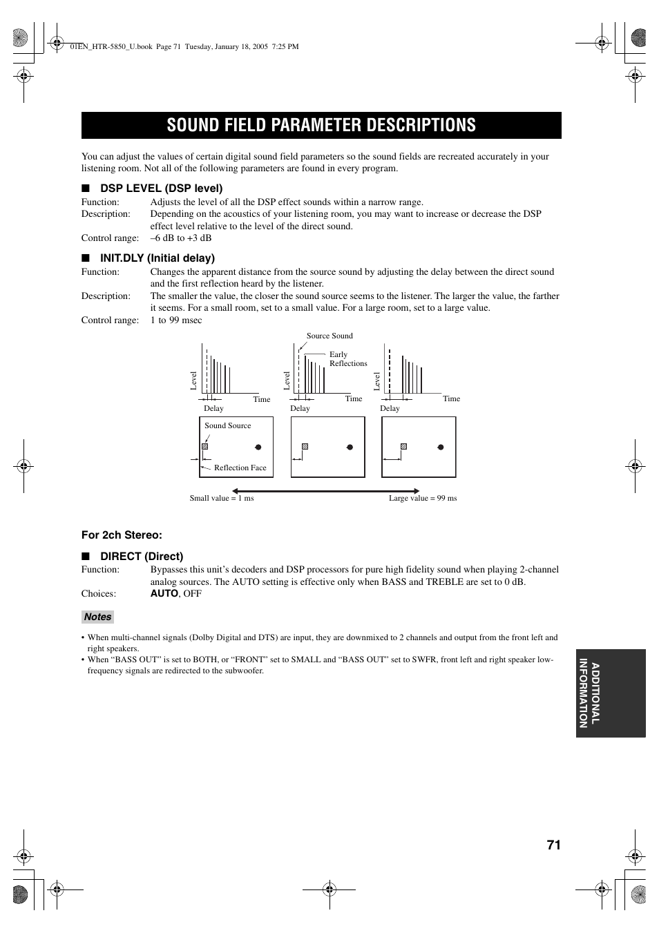Sound field parameter descriptions | Yamaha HTR-5850 User Manual | Page 75 / 91