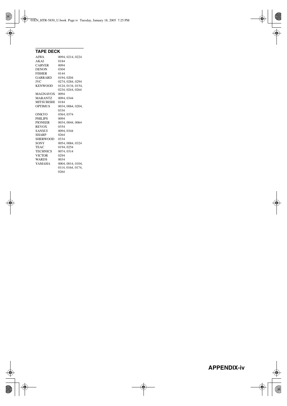 Appendix-iv | Yamaha HTR-5850 User Manual | Page 89 / 91