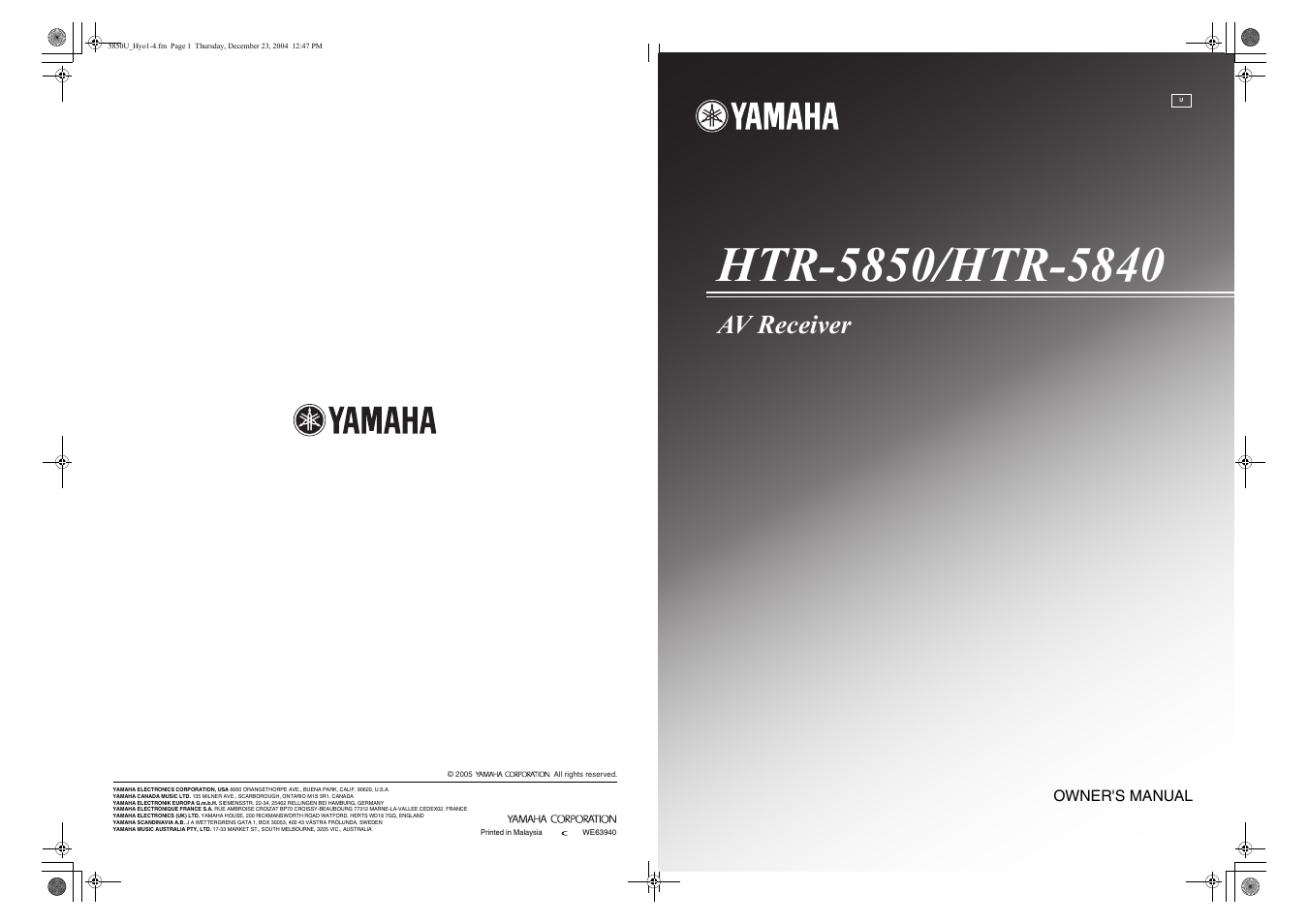 Av receiver | Yamaha HTR-5850 User Manual | Page 91 / 91