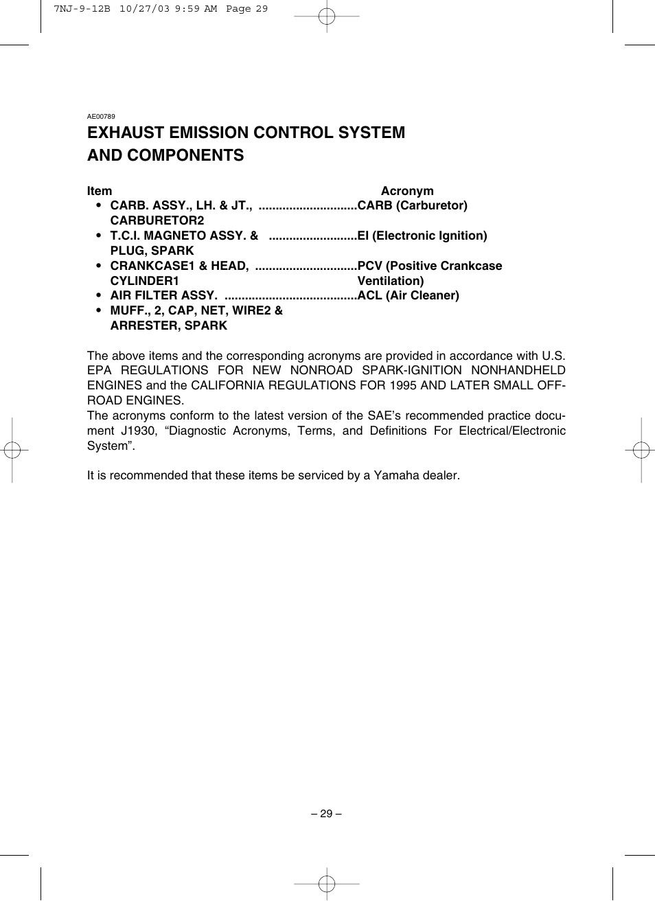 Exhaust emission control system and components | Yamaha EF1600 User Manual | Page 34 / 41
