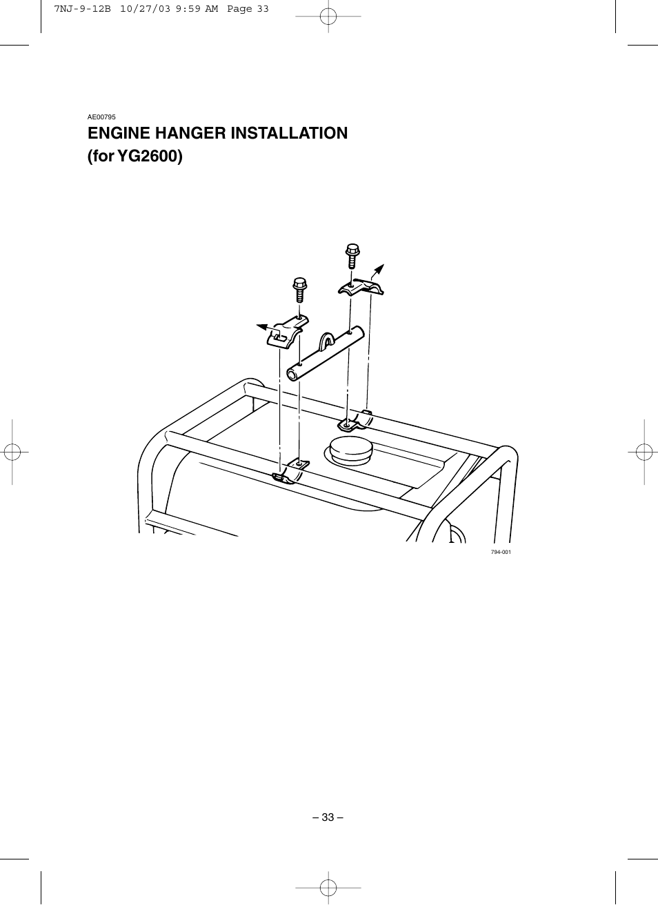 Engine hanger installation, Engine hanger installation (for yg2600) | Yamaha EF1600 User Manual | Page 38 / 41