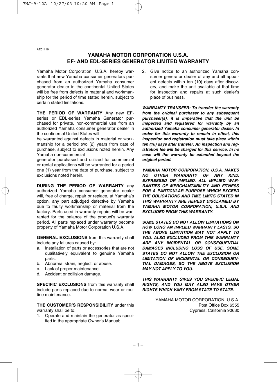 Yamaha EF1600 User Manual | Page 6 / 41