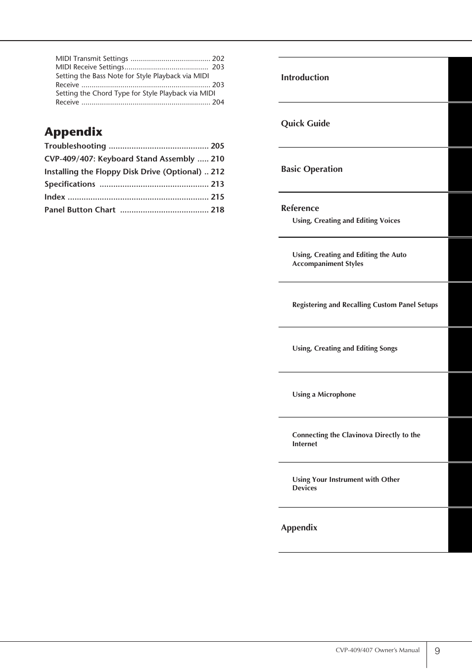 Appendix | Yamaha CVP-409 User Manual | Page 9 / 226