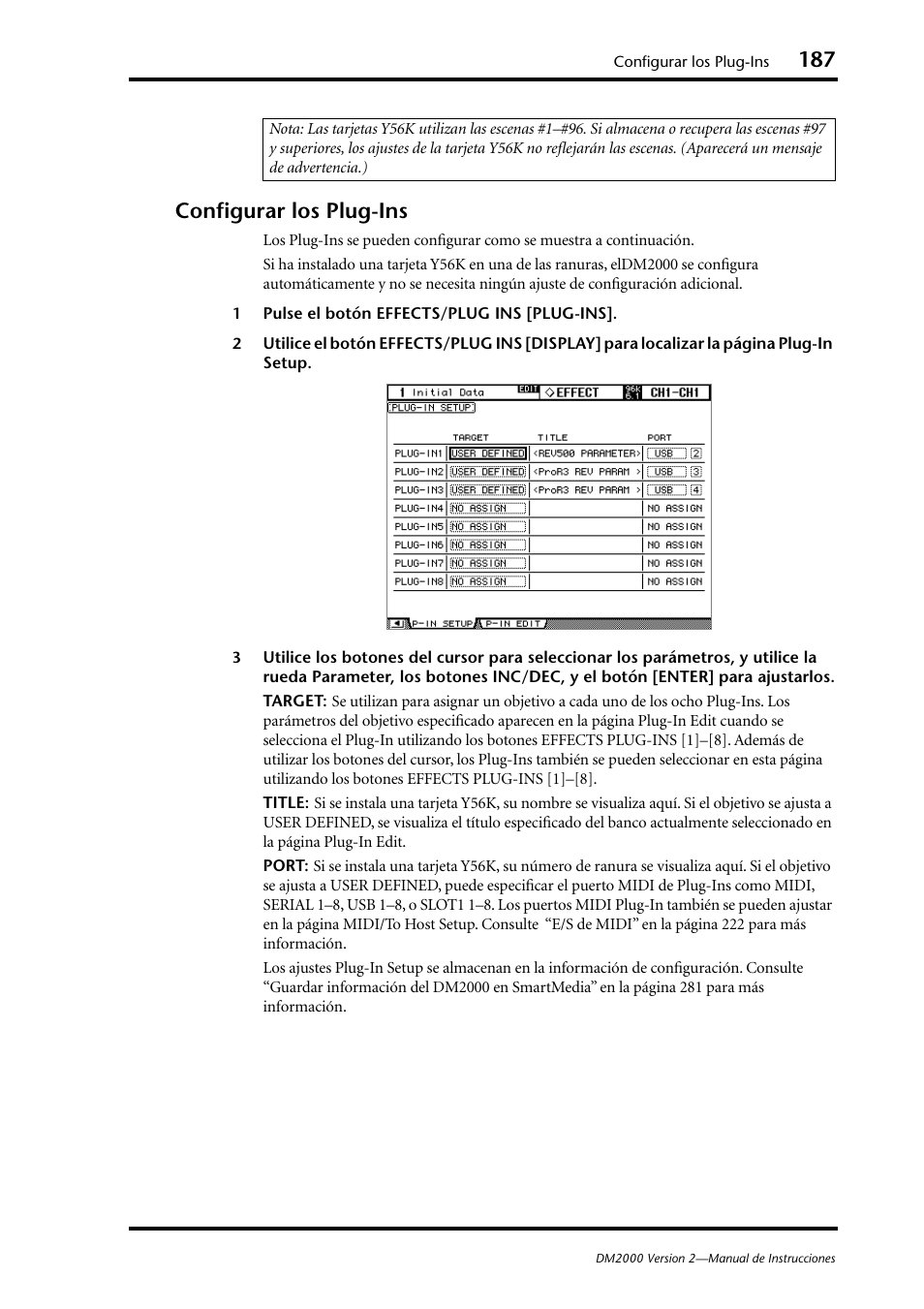 Configurar los plug-ins | Yamaha DM 2000 User Manual | Page 187 / 410