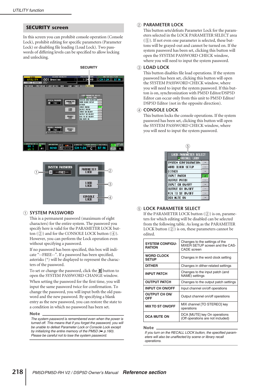 Security screen, P.218) | Yamaha DSP5D User Manual | Page 218 / 409