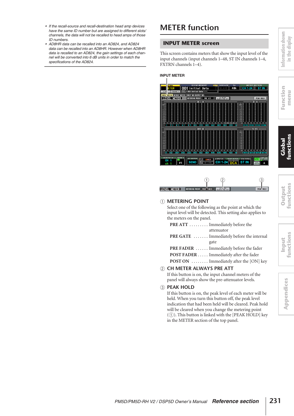 Meter function, Input meter screen | Yamaha DSP5D User Manual | Page 231 / 409