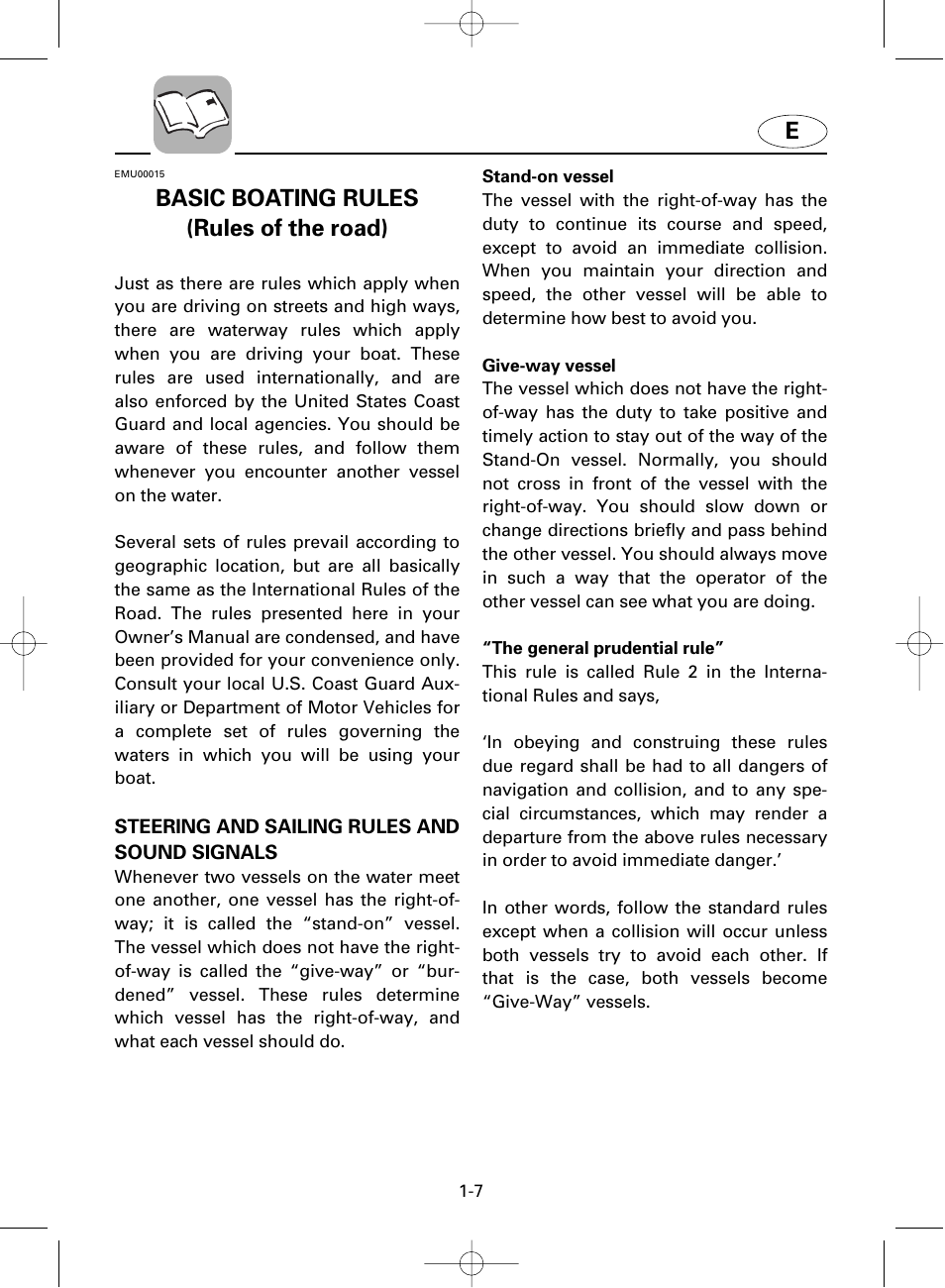 Basic boating rules (rules of the road) | Yamaha F100A User Manual | Page 14 / 115