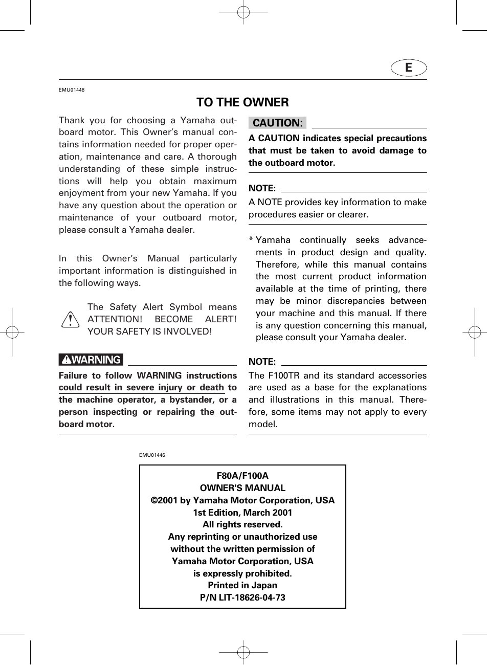 Yamaha F100A User Manual | Page 3 / 115