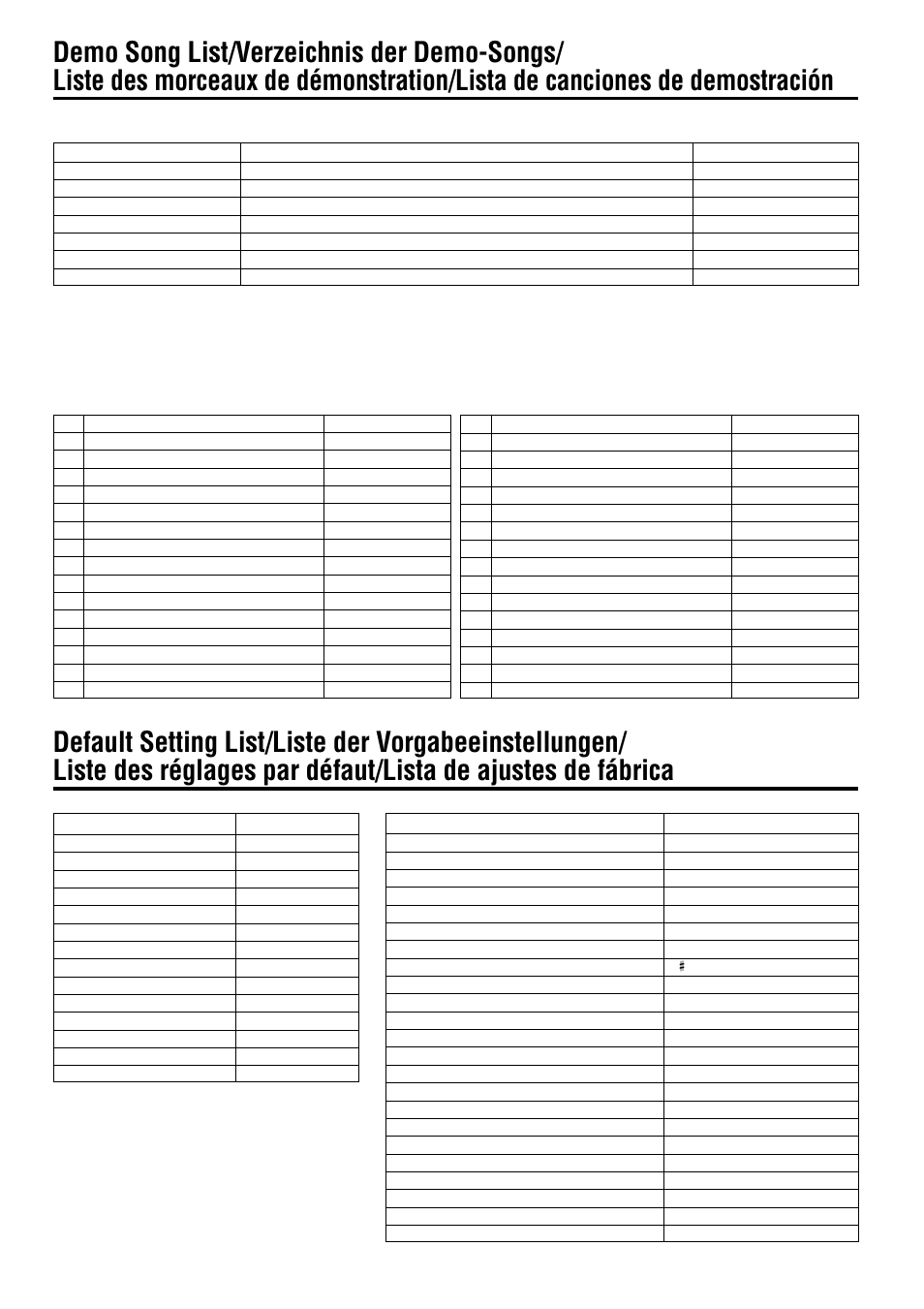 Function, Voice demo tune titles, Piano song titles | Yamaha CLP-555 User Manual | Page 50 / 54