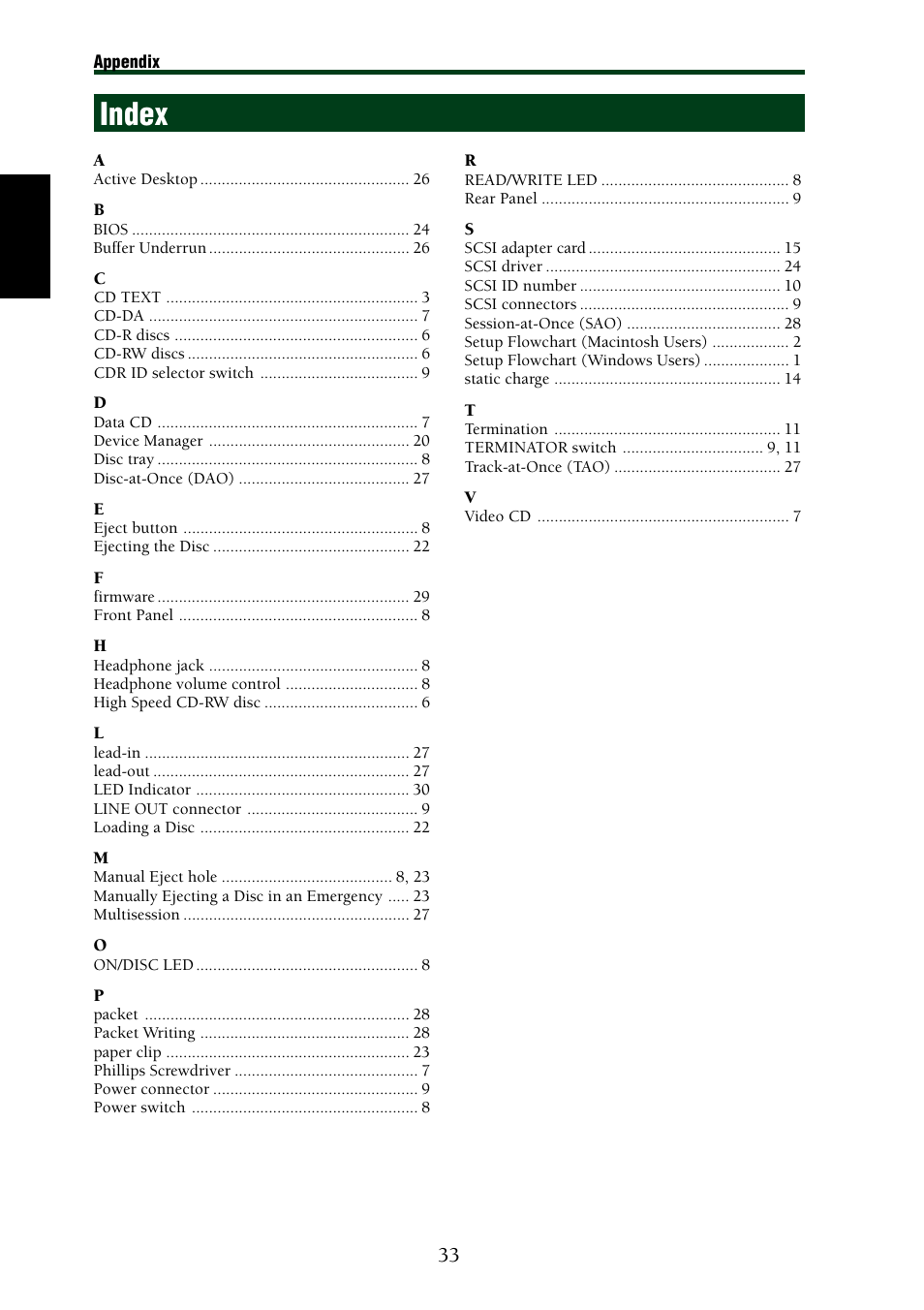Index | Yamaha CRW8824SX Series User Manual | Page 42 / 46