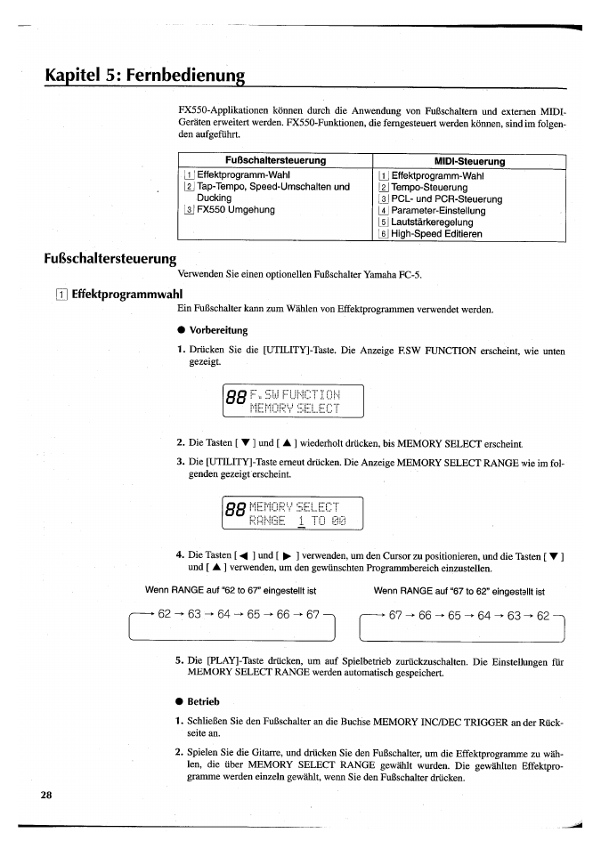 Kapitel 5: fernbedienung, Vorbereitung, Betrieb | Yamaha FX550 User Manual | Page 128 / 150