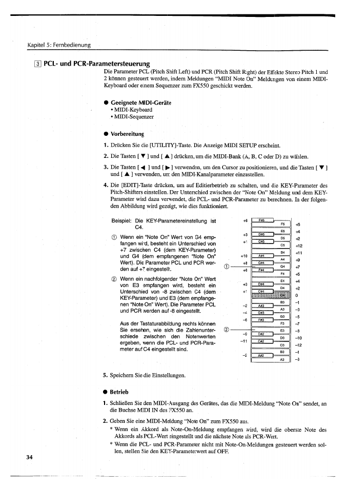 Geeignete midi-geräte, Vorbereitung, Betrieb | Pcl- und pcr-parametersteuerung | Yamaha FX550 User Manual | Page 134 / 150