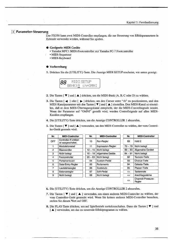 Geeignete midi-geräte, Vorbereitung | Yamaha FX550 User Manual | Page 135 / 150