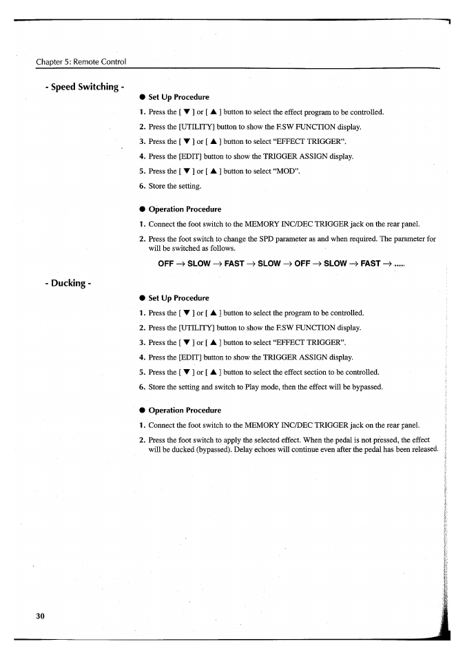 Set up procedure, Operation procedure, Off ^ slow ^ fast ^ slow ^ off slow fast | Yamaha FX550 User Manual | Page 32 / 150