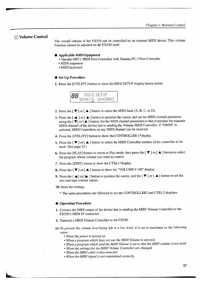 Applicable midi equipment, Set up procedure, Operation procedure | Yamaha FX550 User Manual | Page 39 / 150