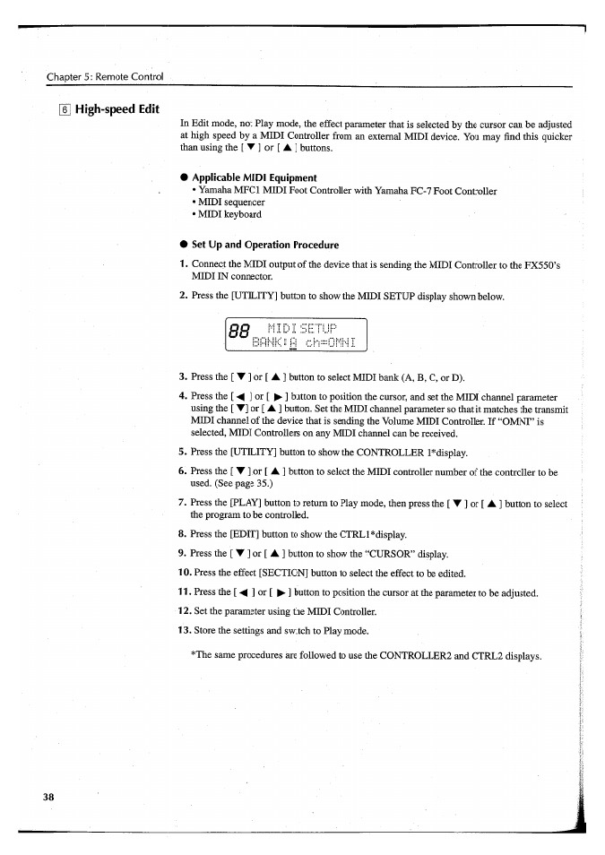 Applicable midi equipment, Set up and operation procedure | Yamaha FX550 User Manual | Page 40 / 150