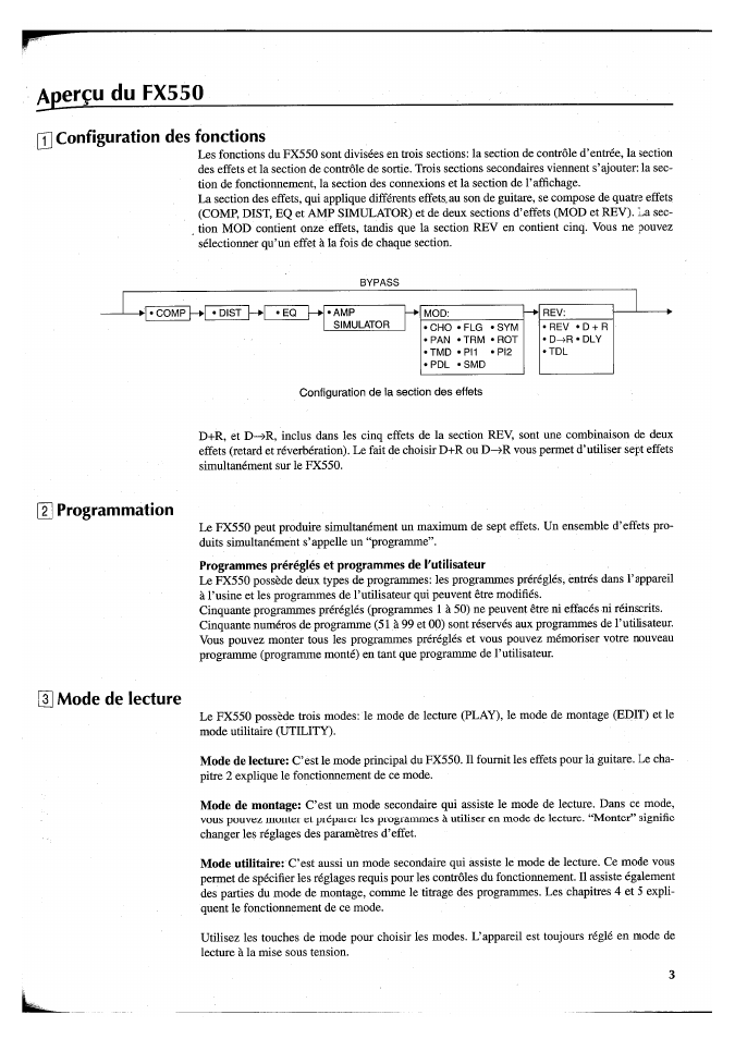Aperçu du fx550, F] configuration des fonctions, T] configuration des fonctions | Fx550, Aperçu du, Programmation, 3] mode de lecture | Yamaha FX550 User Manual | Page 54 / 150