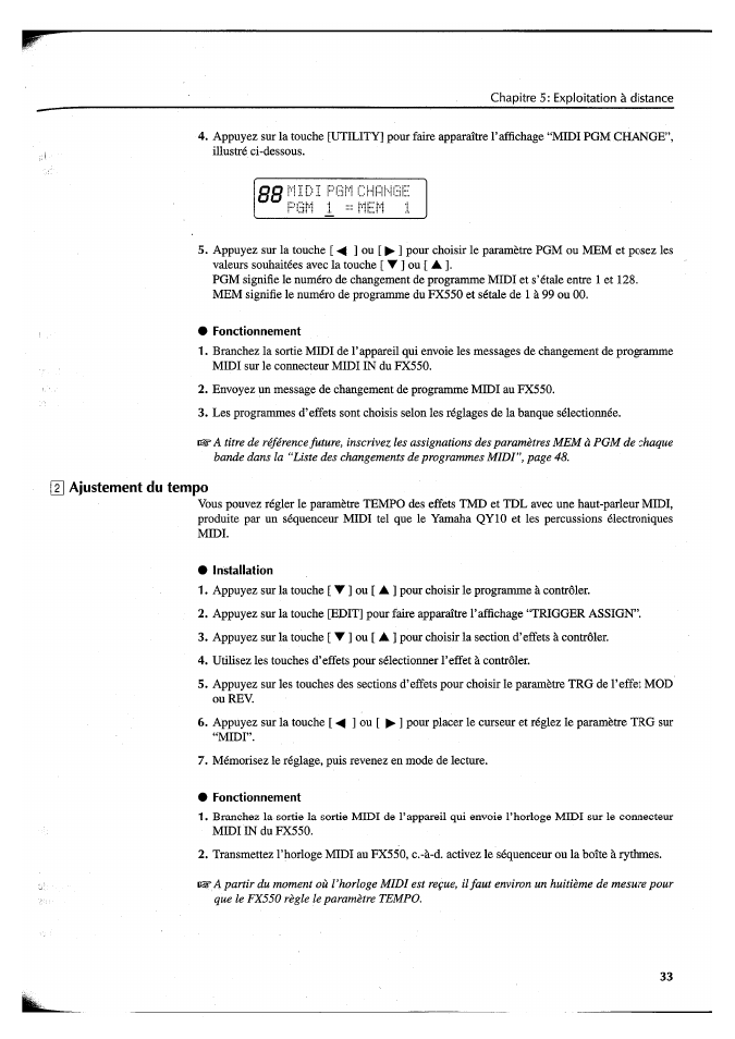 Fonctionnement, Installation | Yamaha FX550 User Manual | Page 84 / 150