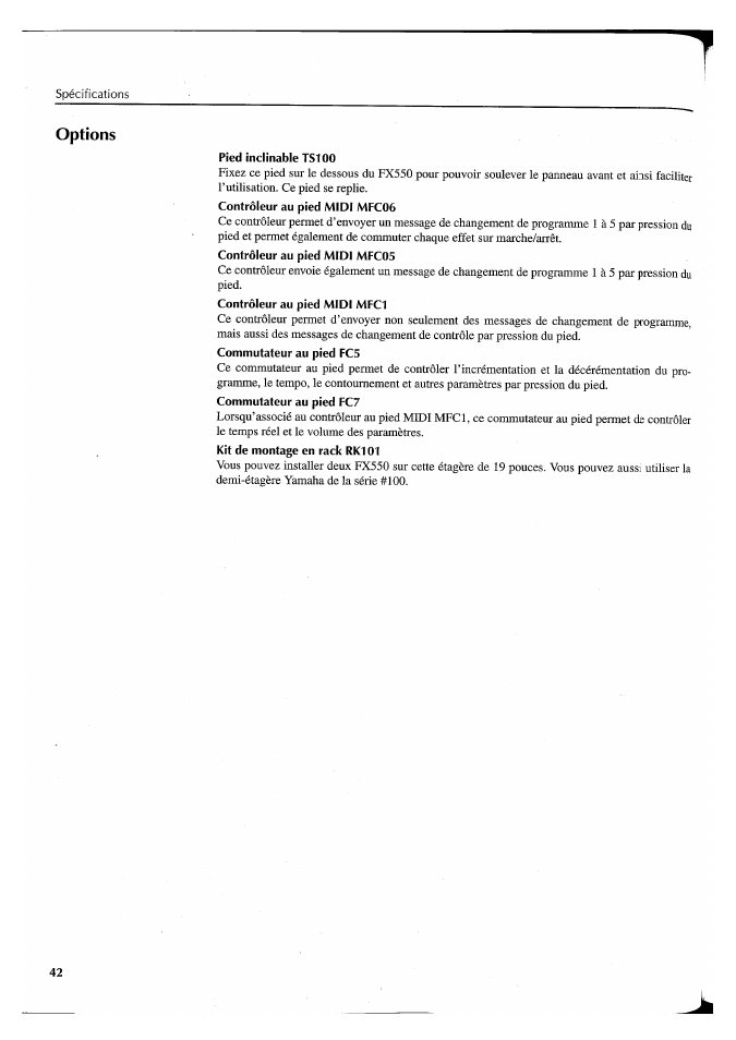 Options, Pied inclinable tsioo | Yamaha FX550 User Manual | Page 93 / 150