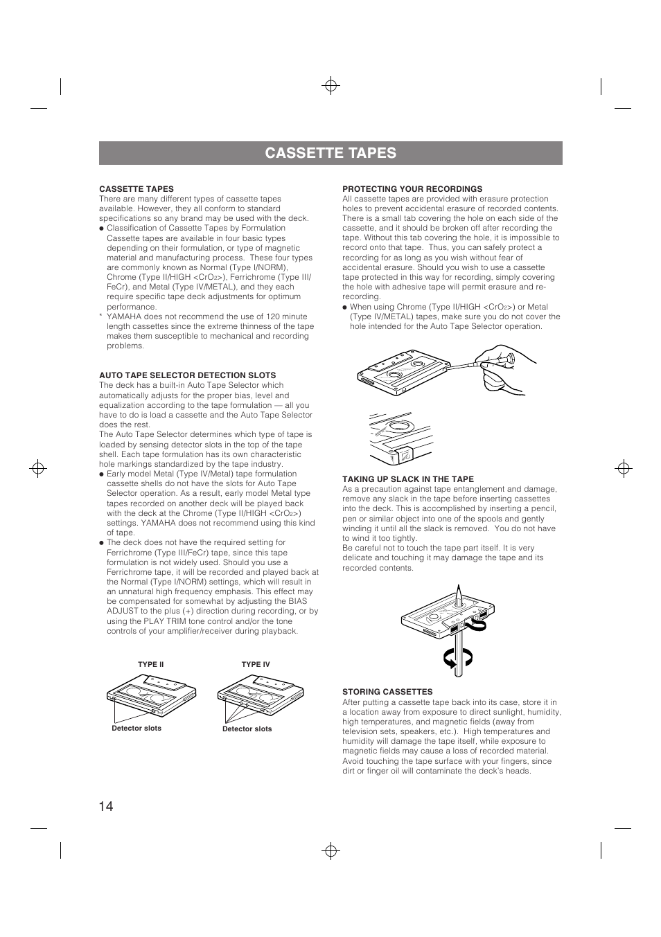 Cassette tapes | Yamaha YHT-580 User Manual | Page 14 / 18