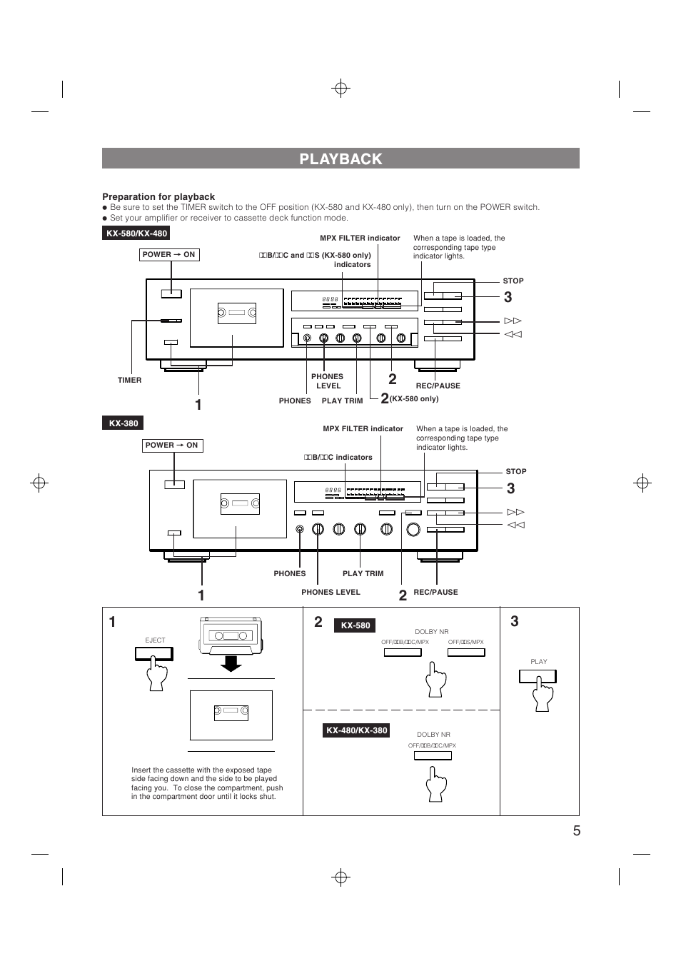 Playback | Yamaha YHT-580 User Manual | Page 5 / 18