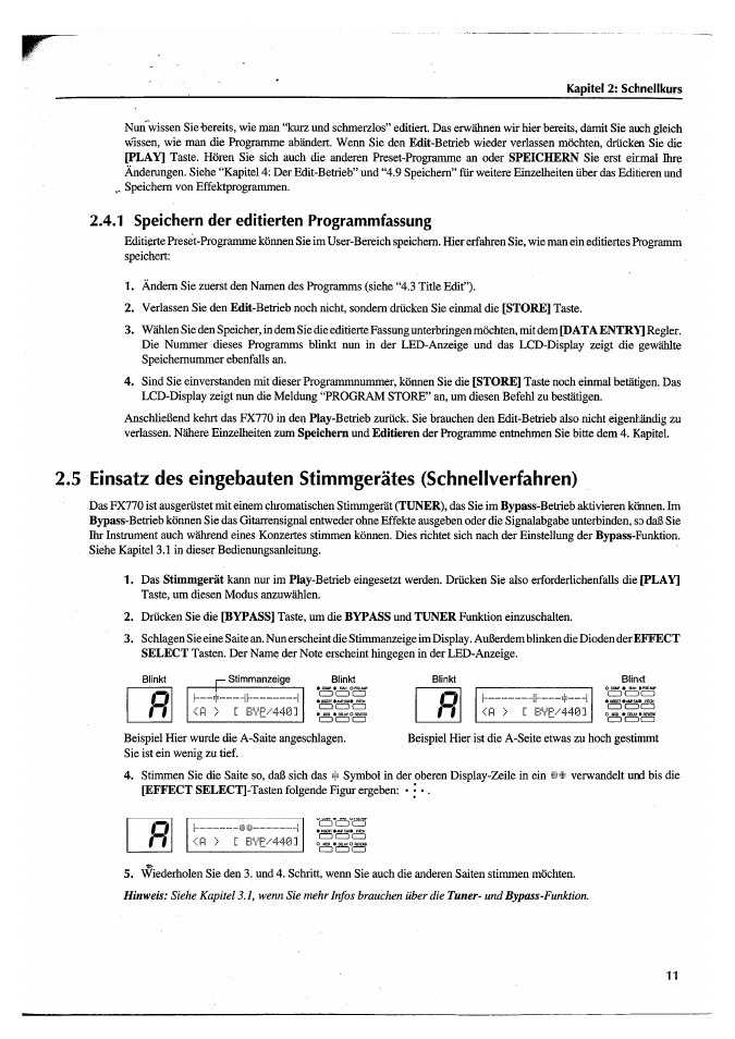 1 speichern der editierten programmfassung, 1 speichern der editierten programmfassung.11, 5 einsatz des eingebauten stimmgerätes (schnell | Verfahren) | Yamaha FX770 User Manual | Page 166 / 231