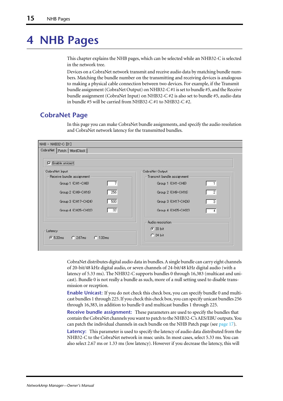4 nhb pages, Cobranet page | Yamaha HUB User Manual | Page 15 / 43
