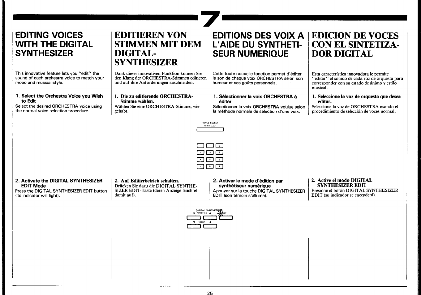 Editieren von stimmen mit dem digital- synthesizer, Edicion de voces con el sintetiza- dor digital, Editing voices with the digital synthesizer | Yamaha Portatone PSR-4500 User Manual | Page 27 / 48