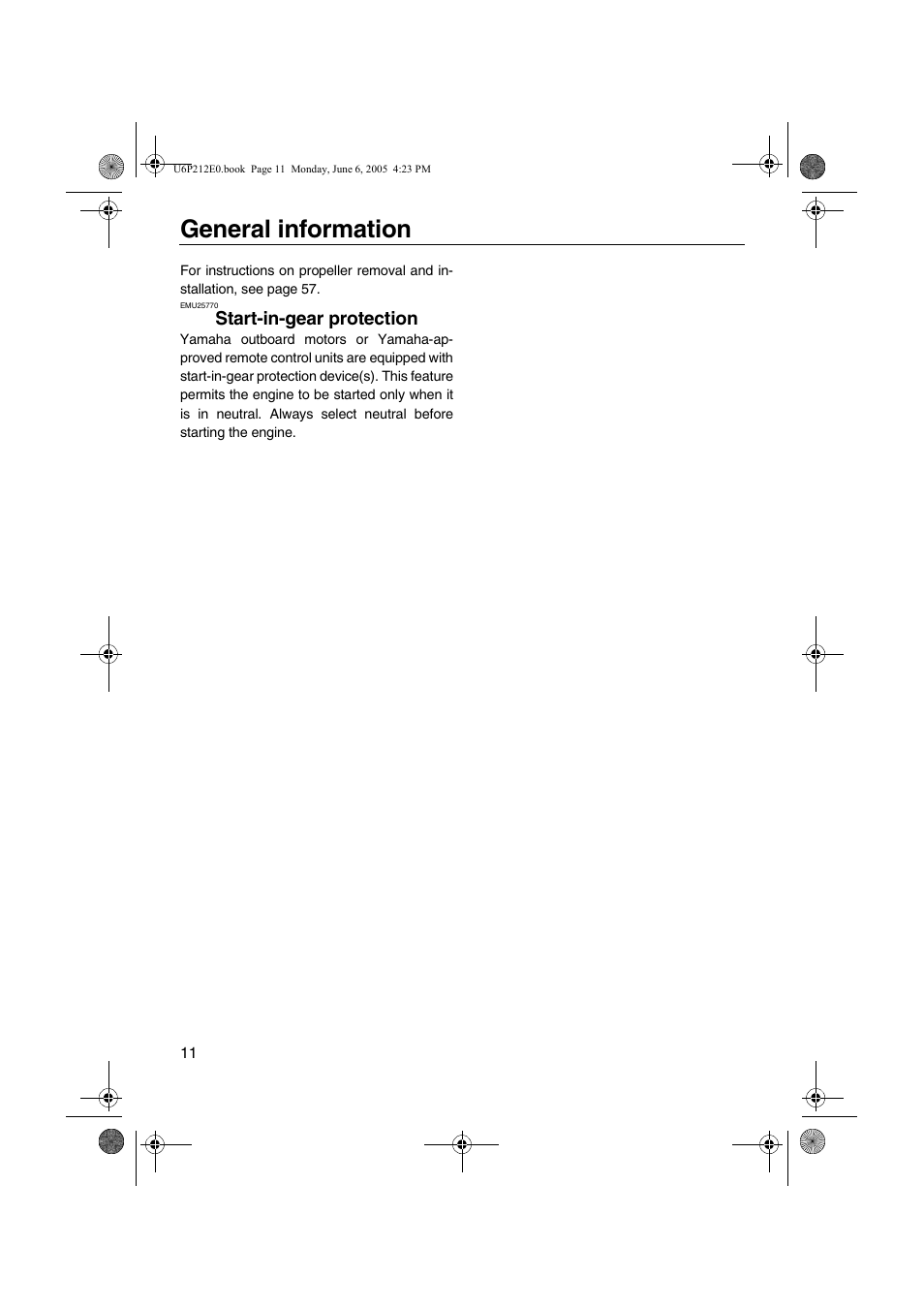 Start-in-gear protection, General information | Yamaha F250 LF250 User Manual | Page 17 / 83