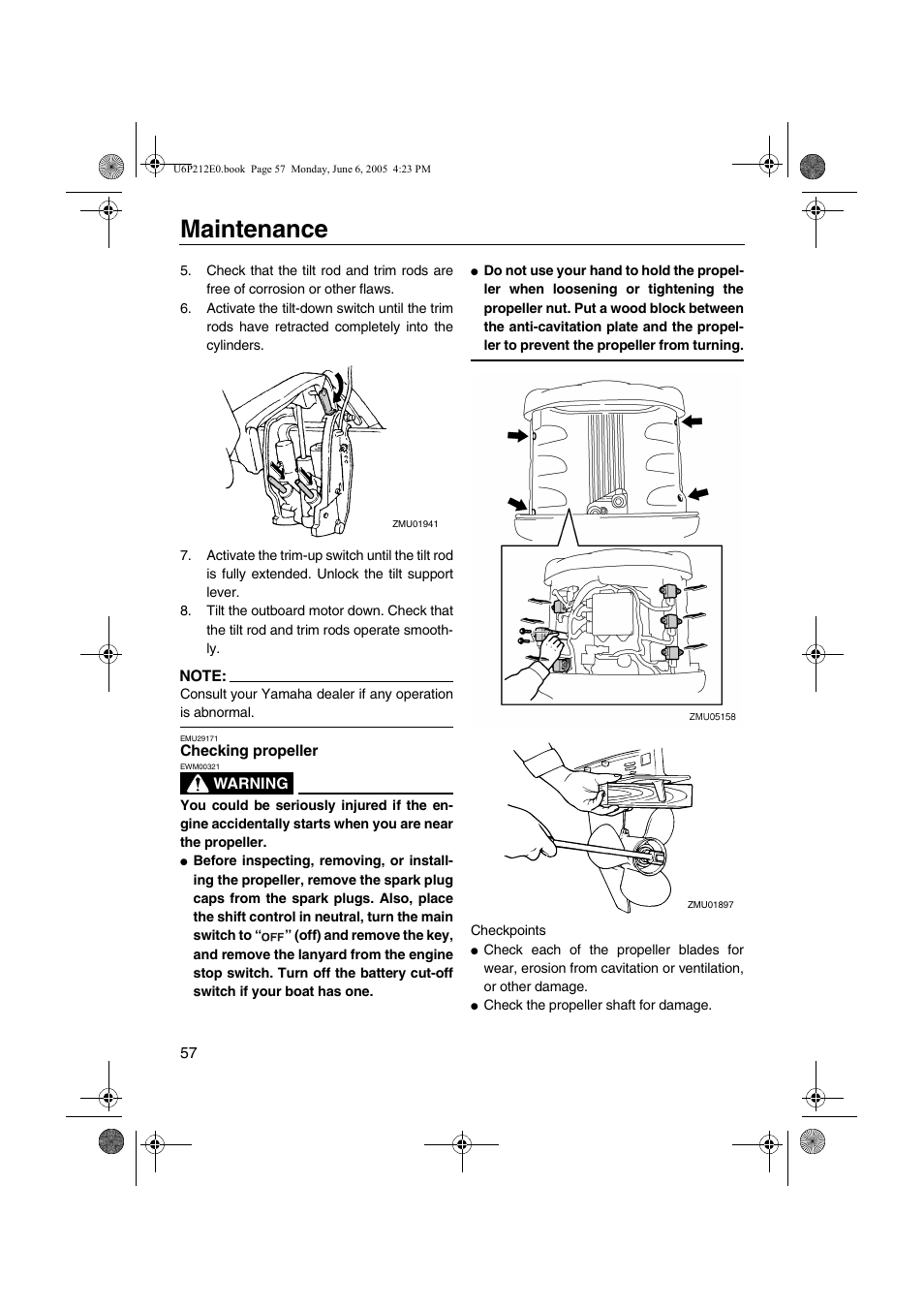 Checking propeller, Maintenance | Yamaha F250 LF250 User Manual | Page 63 / 83