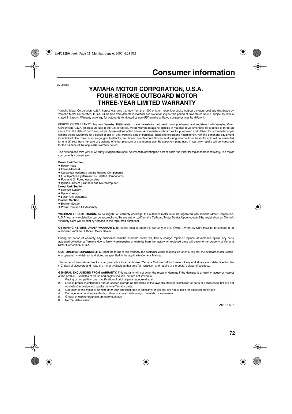 Yamaha motor, Consumer information | Yamaha F250 LF250 User Manual | Page 78 / 83