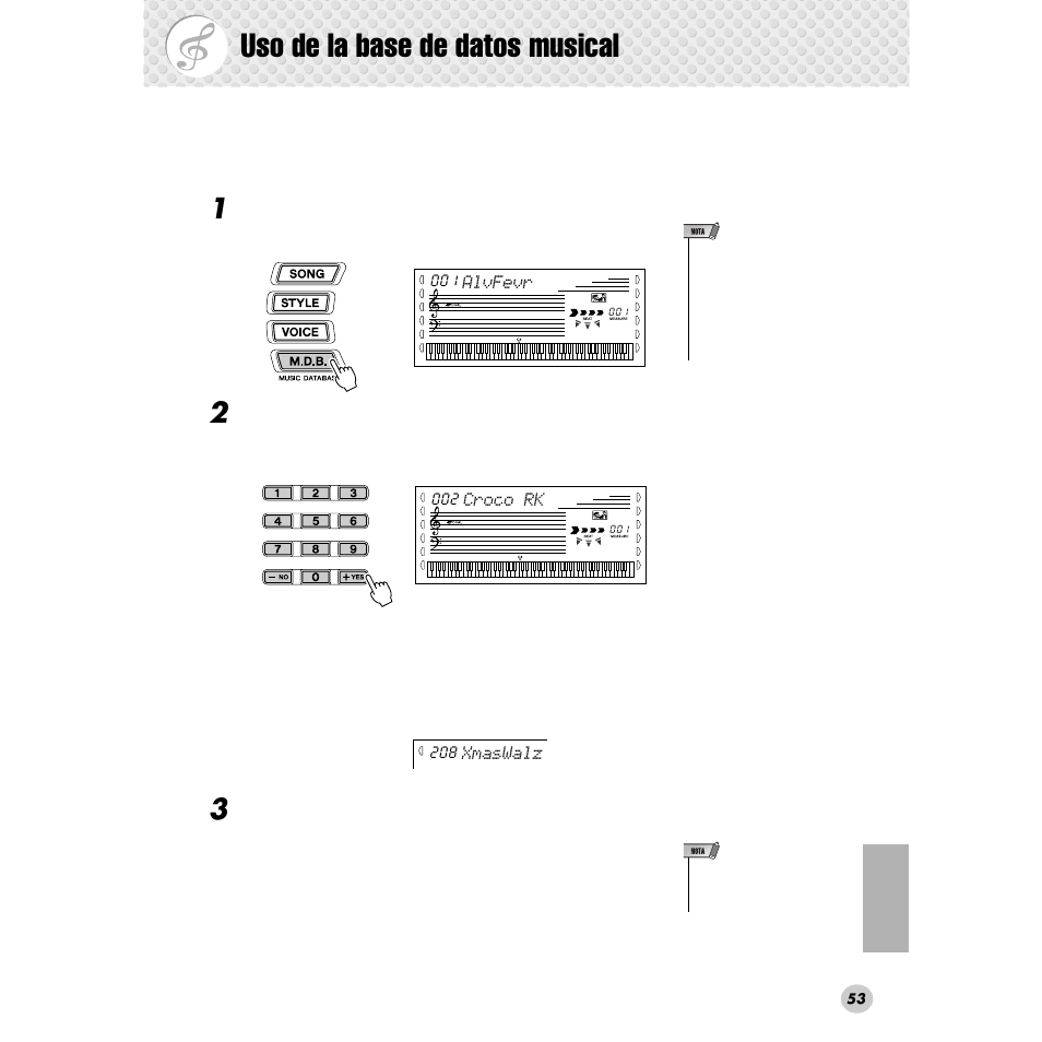 Uso de la base de datos musical | Yamaha Portable Grand DGX-300 User Manual | Page 53 / 116