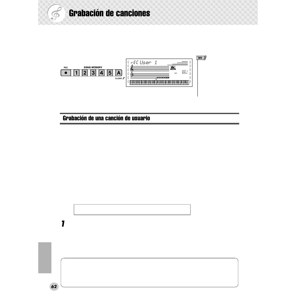 Grabación de canciones, Grabación de una canción de usuario | Yamaha Portable Grand DGX-300 User Manual | Page 62 / 116