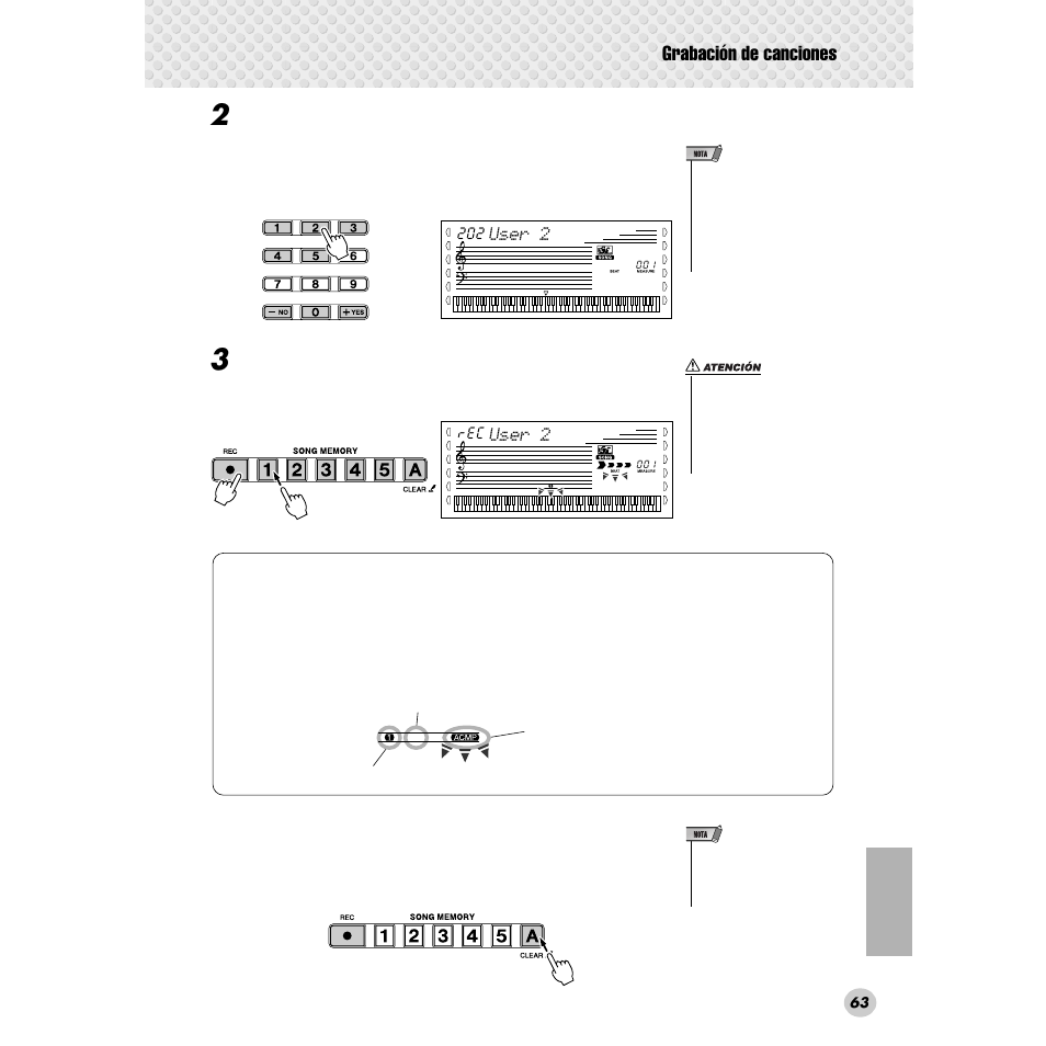 Grabación de canciones | Yamaha Portable Grand DGX-300 User Manual | Page 63 / 116