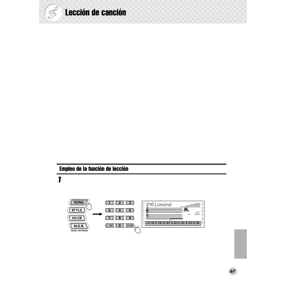 Lección de canción, Empleo de la función de lección | Yamaha Portable Grand DGX-300 User Manual | Page 67 / 116